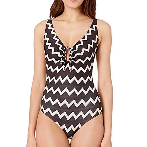 Stella McCartney Drawstring Tunnels Chevron One Piece - Picture 4 of 16